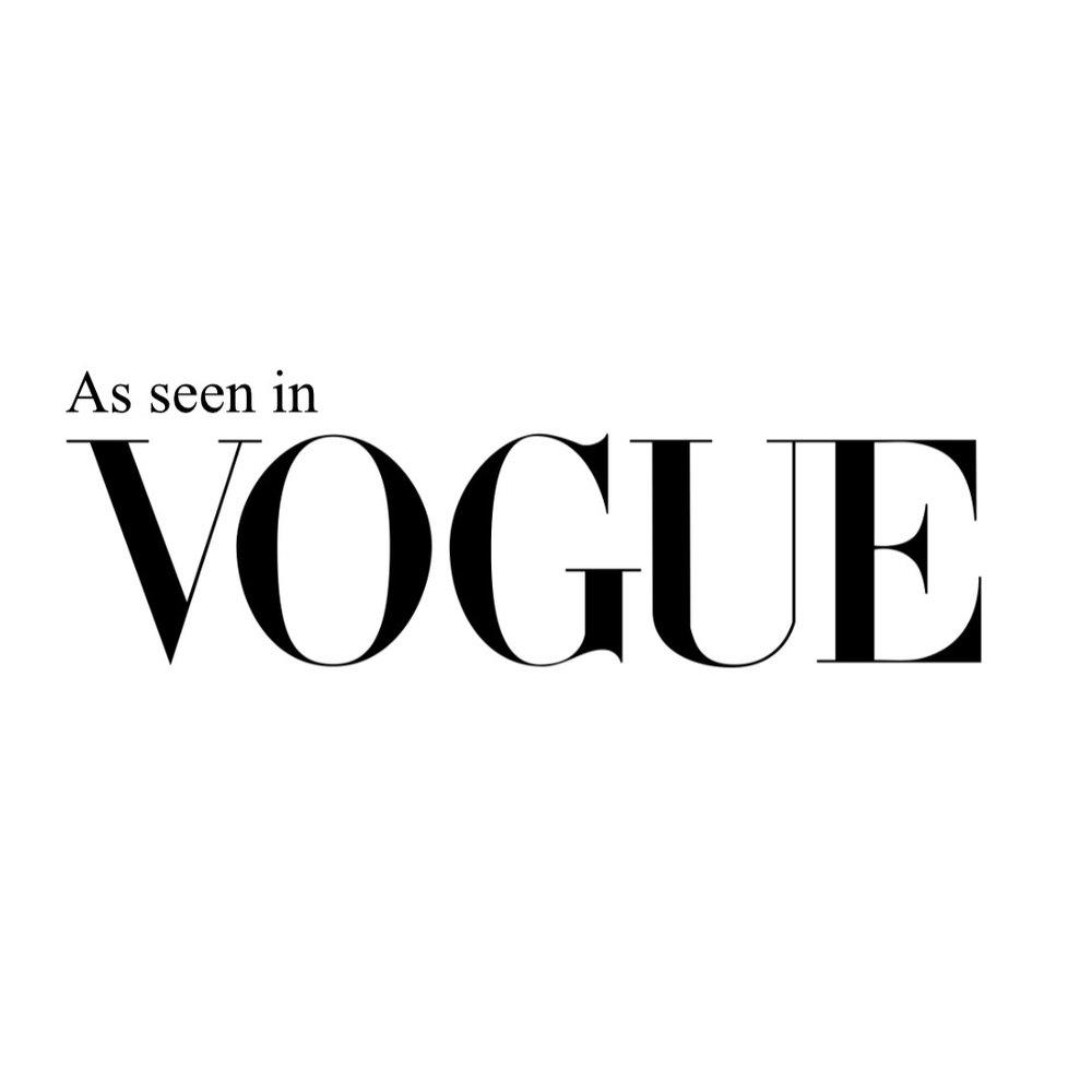 Graphic text with reading "as seen in Vouge"