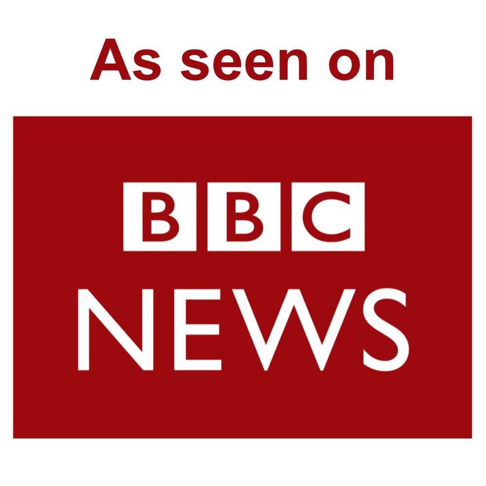 Graphic text reading "As seen on BBC News"