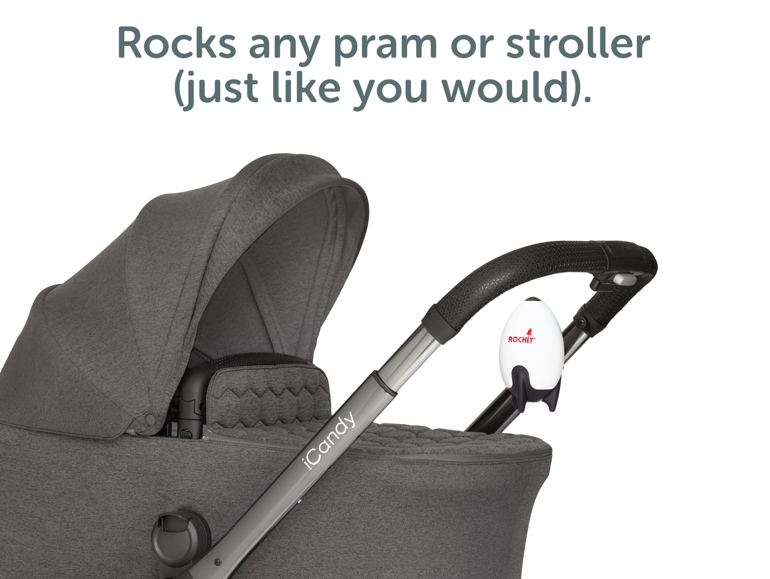 Rockit fitted to a stroller on the inside of the handle